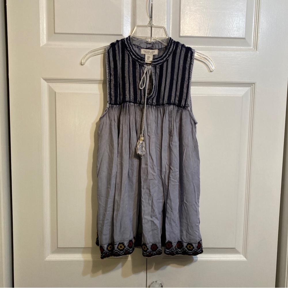 NWT Rachel Zoe Embroidered Boho Swing Tank Top Size S Small  Blue Washed Dye